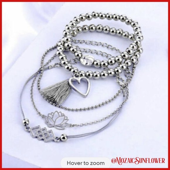 5 Piece Silver and Grey Color Bracelet Set BOUTIQUE Silver Milo - Picture 3 of 4